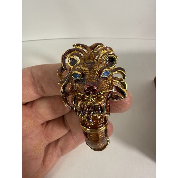 Kenneth J Lane Rhinestone Enamel Lions Head Gold Tone Clamp Bracelet Cuff 7.25" - Picture 1 of 10